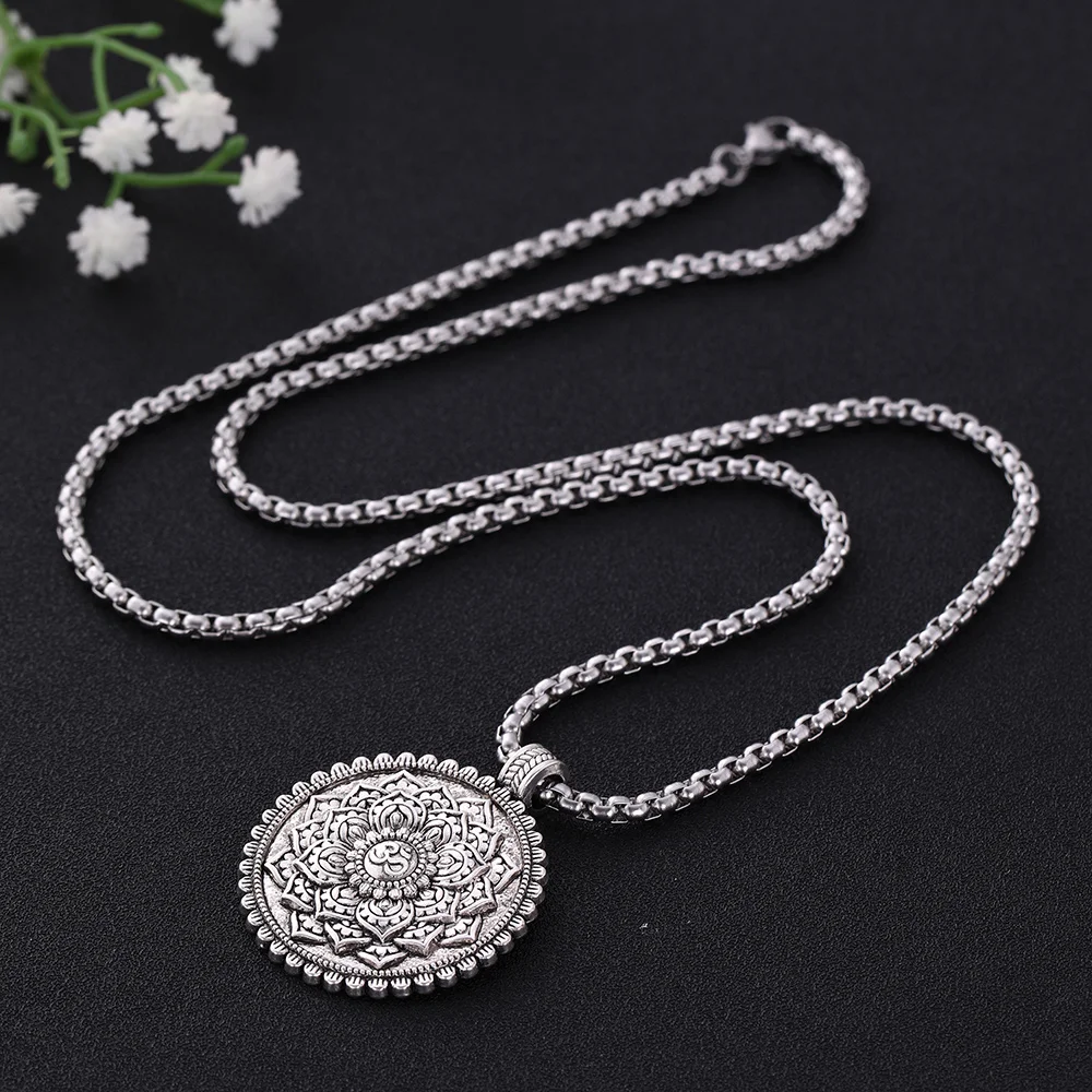 EUEAVAN Retro Flower of Life Om Yoga Lotus Pendant Necklace Indian Chakra Buddha Mandala Necklaces Meditation Charm Jewelry Gift