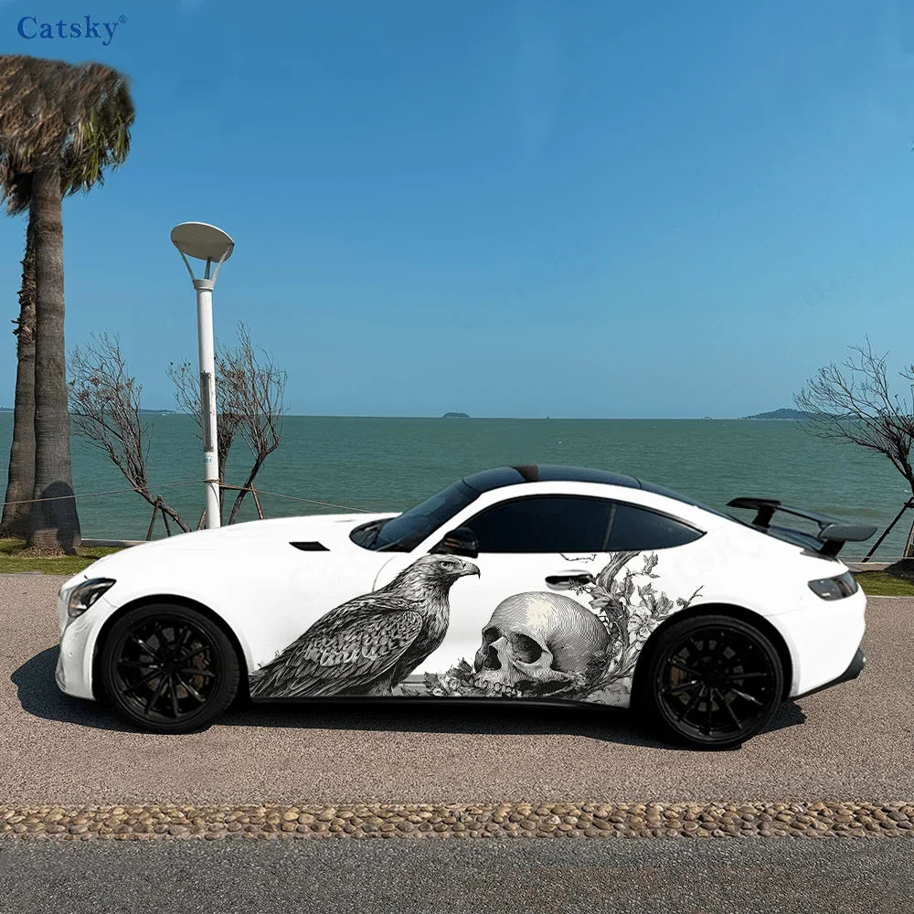 Skeleton Crow High Quality Creative Pattern Stickers Car Body Door Side Two Fashionable Stickers Two Decorations Suitable for Al