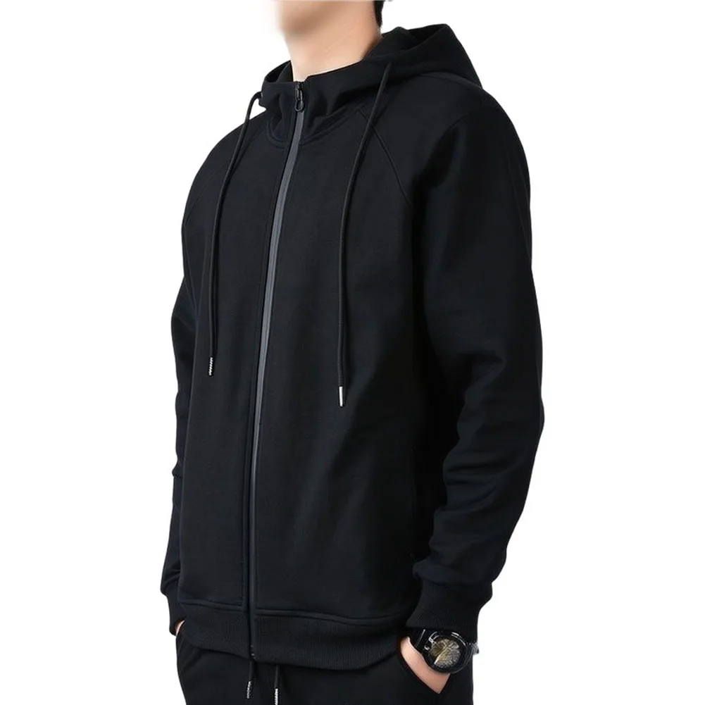 Men's Casual Collar Jacket Sweatshirt Lightweight for Spring Autumn Wear Black Gray XL-4XL Regular Length Hood