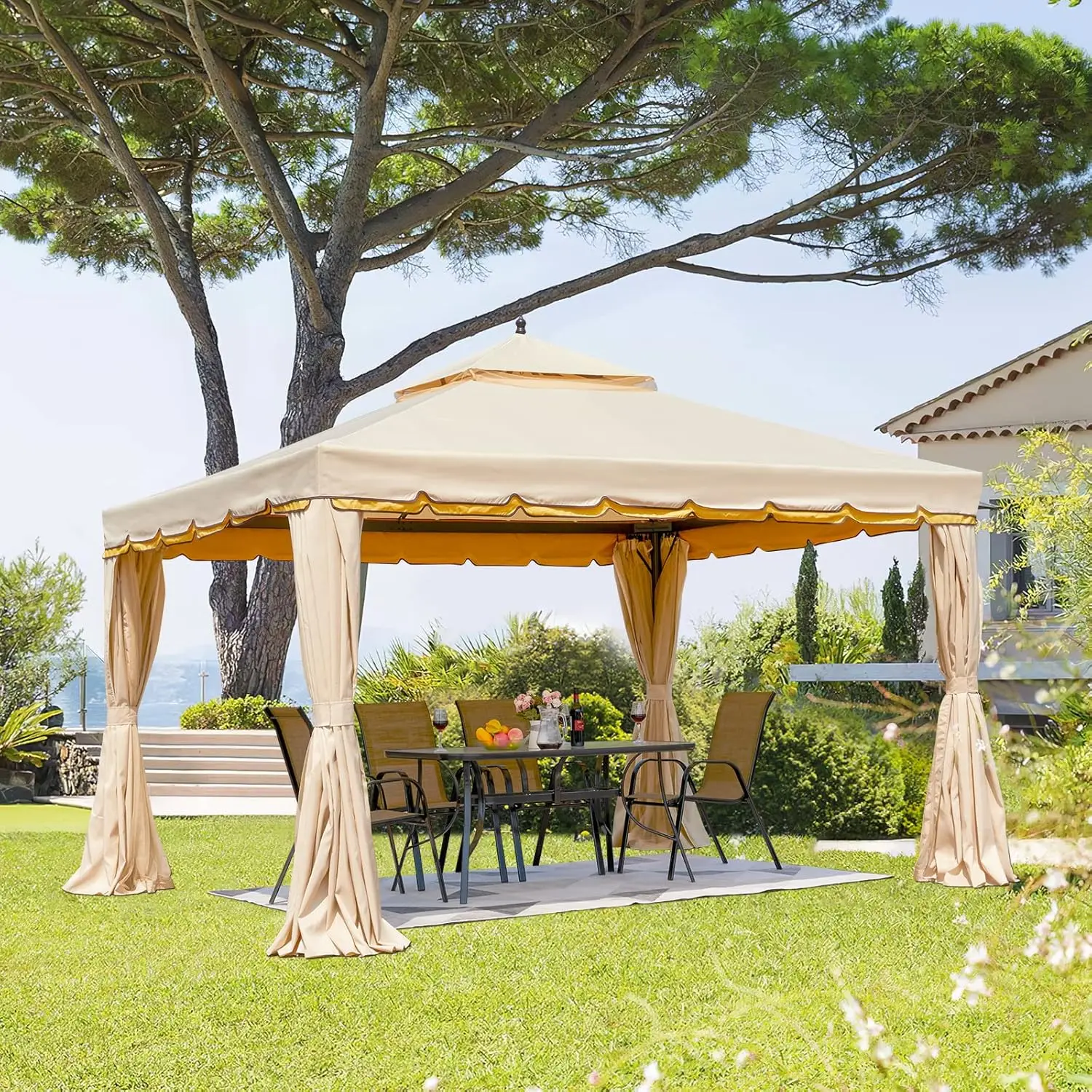 

YOLENY 10'x 12' Outdoor Gazebo Canopy, Aluminum Frame Soft Top Outdoor Patio Gazebo with Polyester Curtains and Air Venting