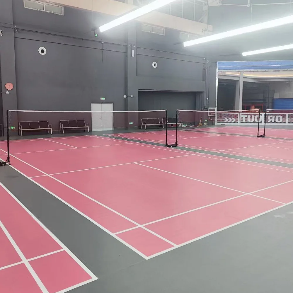 Beable 4.5mm Pink Color PVC Flooring For Badminton Court Crystal Sand Professional Badminton Floor