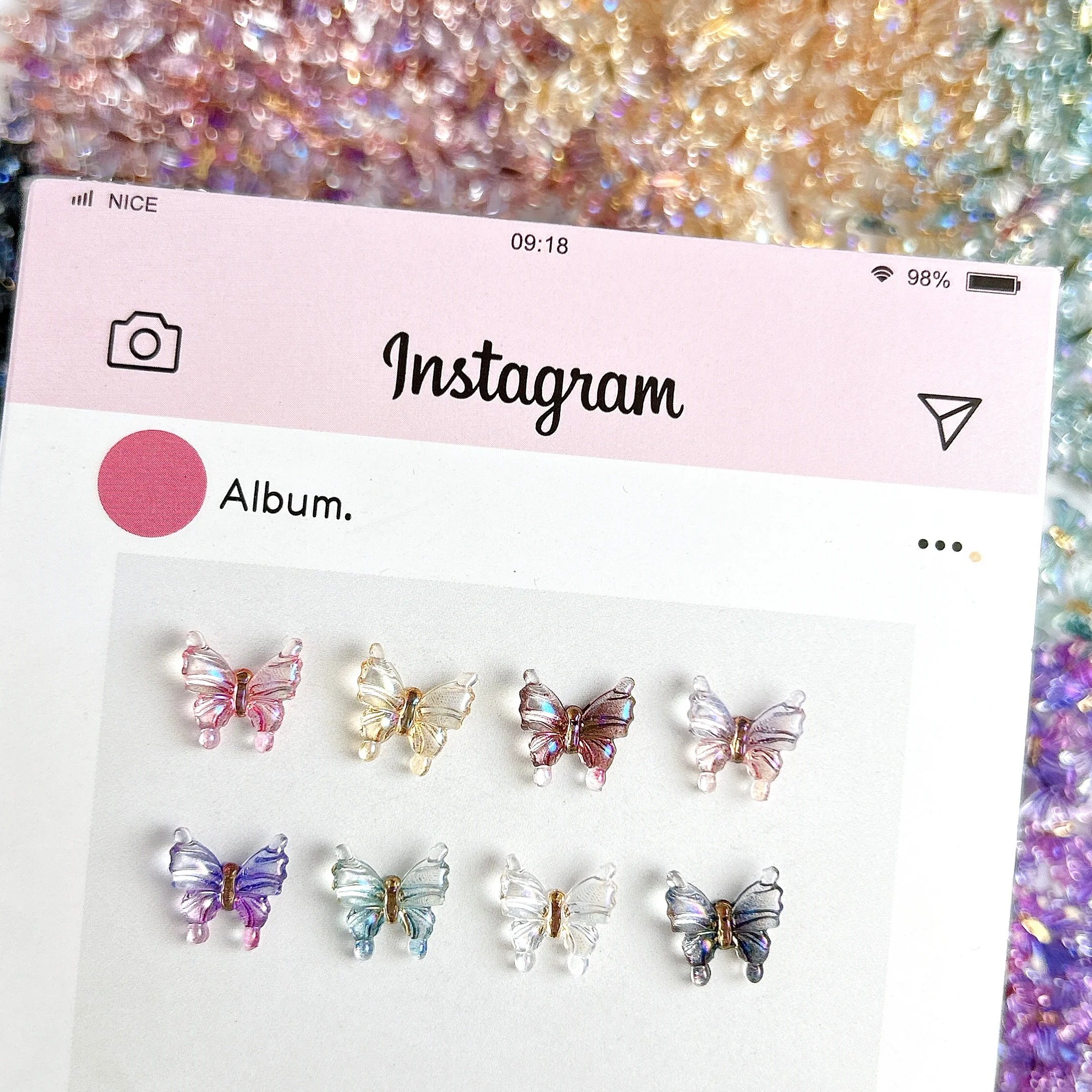 30 Uds. De dijes de uñas de mariposa transparentes multicolores, resina 3D brillante, mariposa pequeña, decoración artística de uñas para manualidades DIY