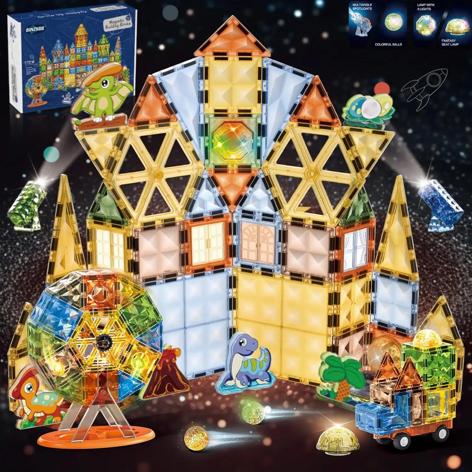 

110PCS Magnetic Building Blocks with 3D Light Effects, STEM Educational Construction Toys for Ages 3+