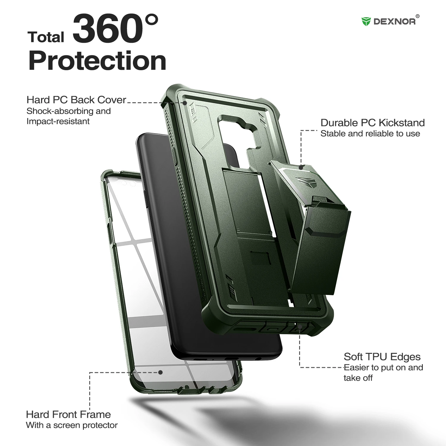 2 in 1 Bumper Grade Shockproof Cover with Built-in screen film 360 protection Hard case with bracket For Samsung Galaxy S9 plus