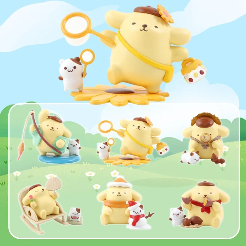 Bonito pudim cão infância quatro estações série caixa cega maré jogar sanrio figura periférica ornamento de mesa presente