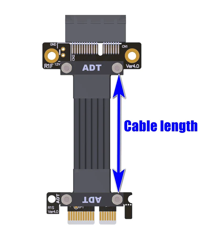 Silver PCI-E X1 To X1 Turn 90 Degree Dual Right Upright Angle Extension Cables PCIe 4.0 X1 (16G/bps)