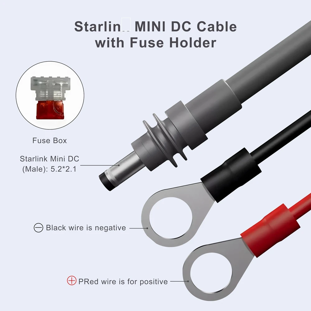 Para Starlink Mini Cable de alimentación DC 12V/24V interfaz de anillo de batería de coche con caja de fusibles ATC/ATO Cable de extensión 18AWG Plug and Play