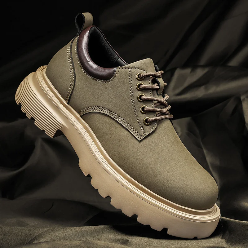 

Осень 2023, новые мужские туфли с низким берцем на толстой подошве, туфли из натуральной кожи с большой головкой, оксфорды на платформе со шнуровкой, увеличивающие рост