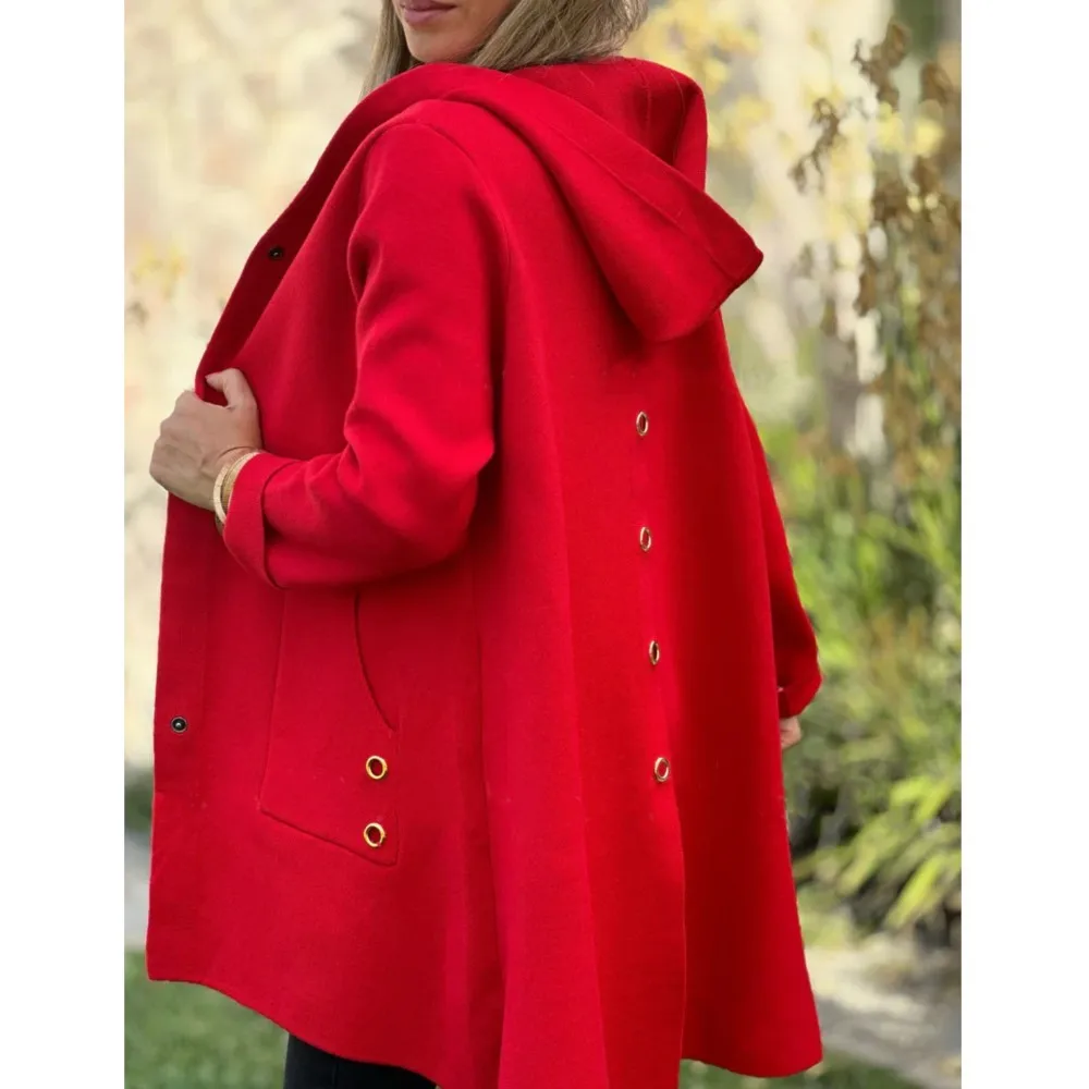 Casual Modny Płaszcz damski z kapturem i kieszenią Jednorzędowy Płaszcz damski w jednolitym kolorze Jesień Zima Nowy Styl Elegancki Płaszcz damski 2025