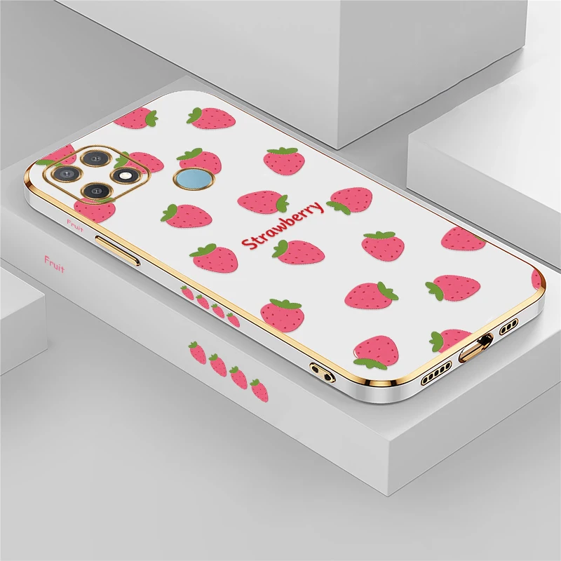 Strawberry Print Phone Case For Infinix Smart 10 Silicone Soft Cover For Infinix Smart 8 6 HD 5 Pro Plating Shockproof Capa