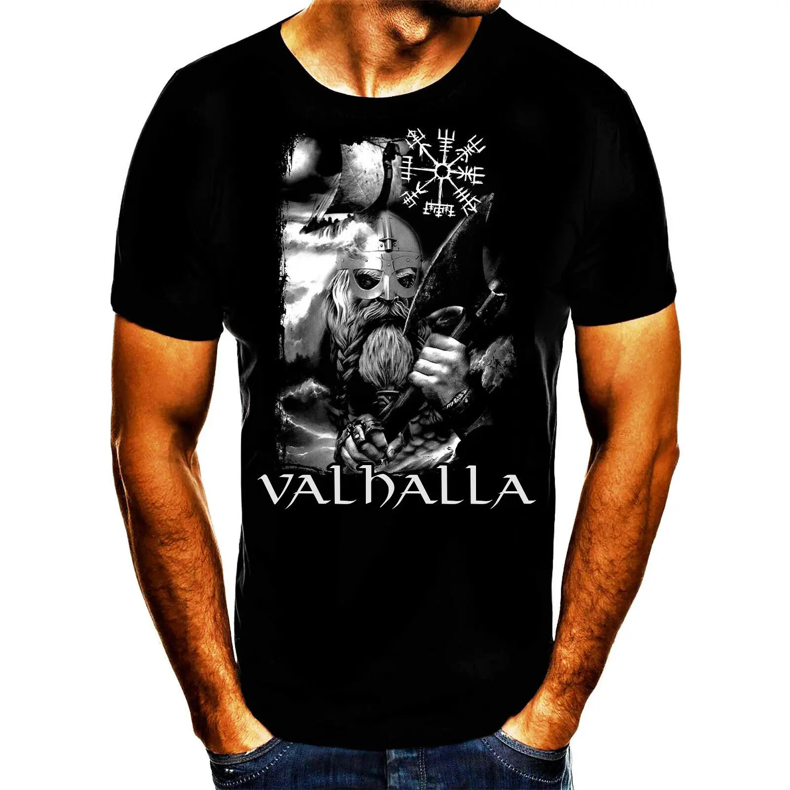 Odin Spruch Valhalla Walhalla Germanen Runen T-Shirt See You In Valhalla Men's 100% Cotton Casual T-shirts Loose Top Size S-3XL