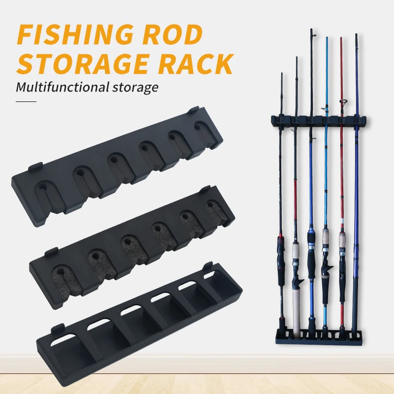 ROLLFISH Fishing Rod Storage Rack 6 Holes Wall-mounted Fishing Pole Holder Bracket Vertical & Horizontal Display Fixed Frame