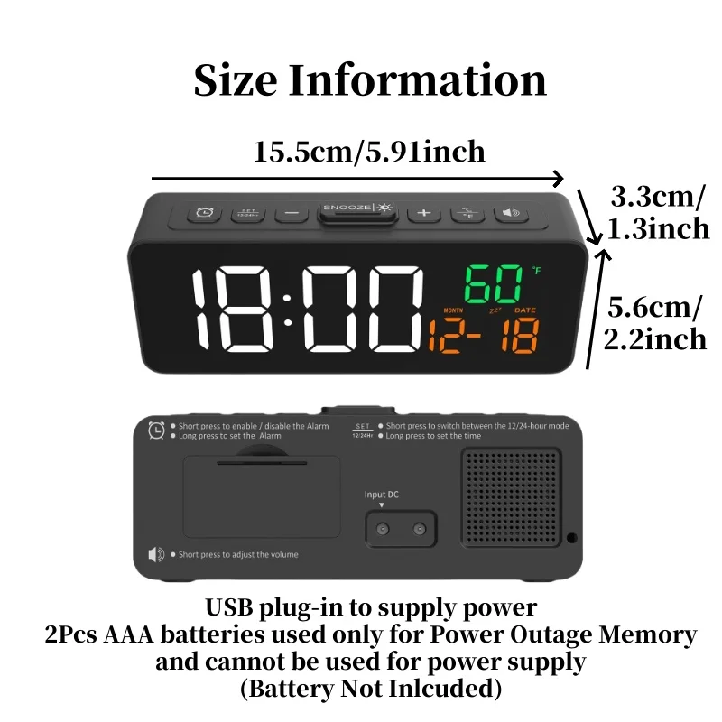 USB Digital Alarm Clock with Temp Display 2