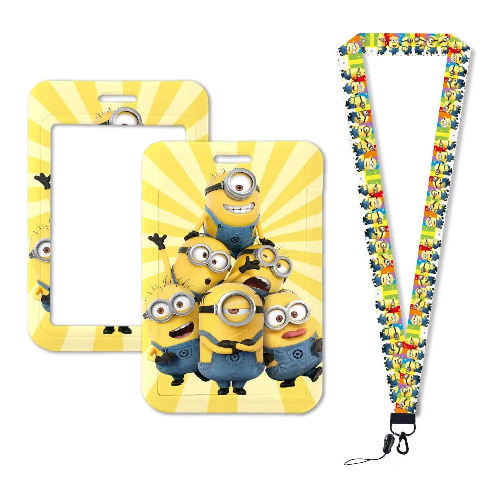 Hot Selling Minions Super Cute Work Card Holder Work Permit Name Badge with Keychains Student Id Card Lanyard Holder Accessories