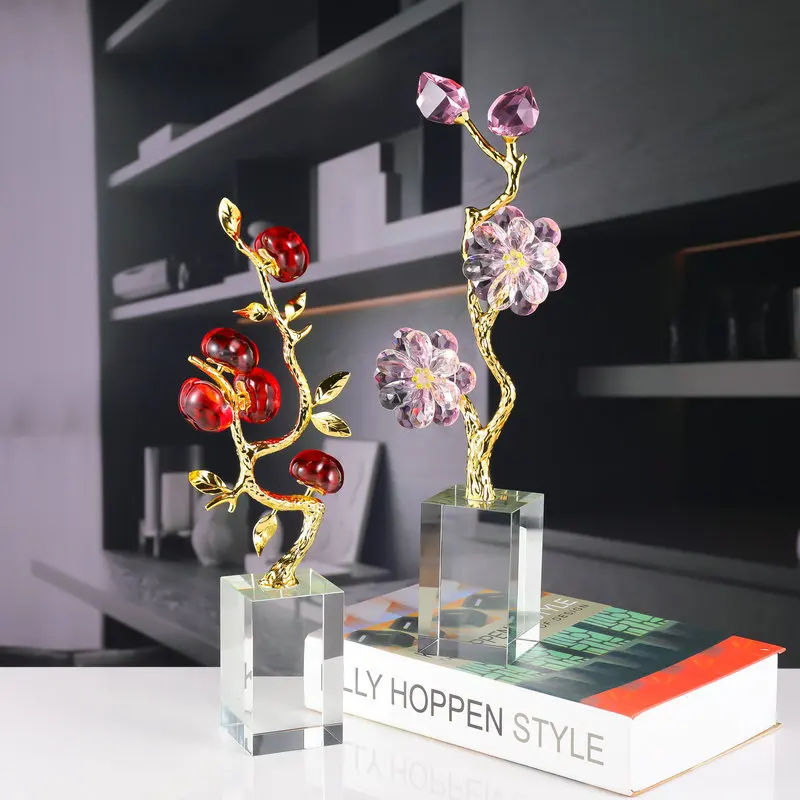 Crystal Tree Metal Handicraft Persimmon Plum Blossom Transparent Flower Sculpture Home Decoration Accessories
