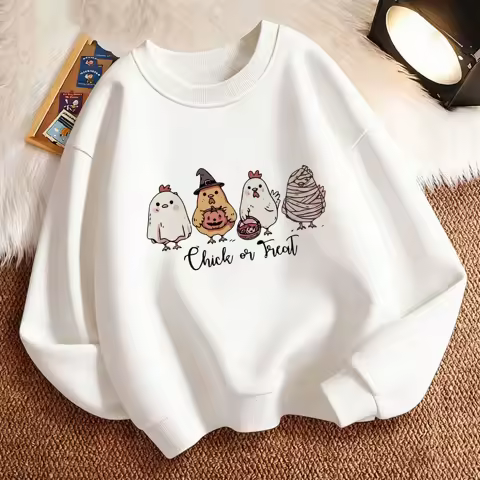 Children's Sweatshirt Pullover Spring Funny Chicken Art Design Crew Neck Graphic Print Hoodie Boy/Girl Kids Hoody