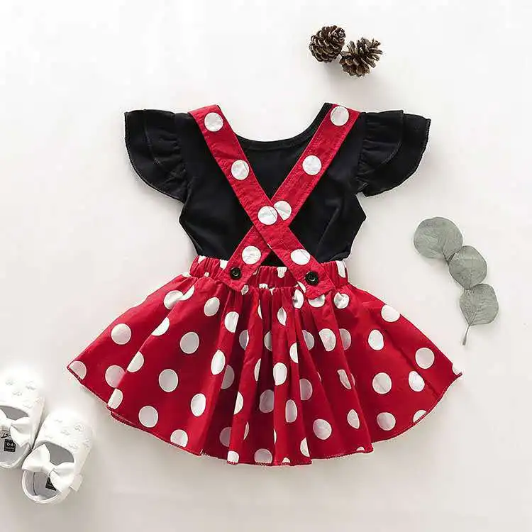 2Pcs/Set Cartoon Polka Dot Baby Girls Evening Dresses Bow Kids Birthday Party Halloween Princess Toddler Children Clothes 1-4T