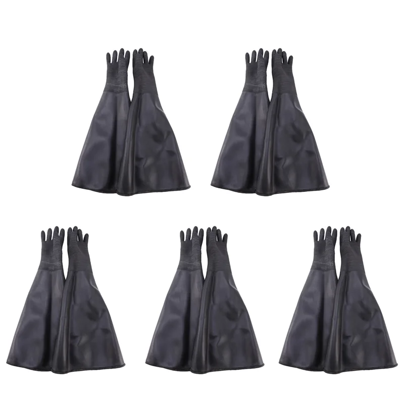 

10X Rubber Black Sandblaster Gloves Stripe Abrasive Sand Blasting Gloves For Blasting Cabinet 65X30cm-PZZW
