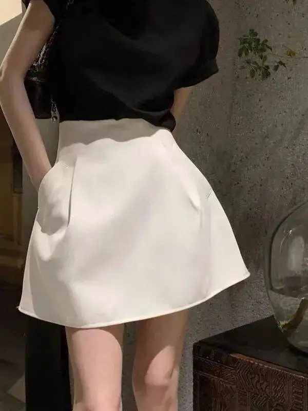 

Lucyever High Waist Puffy ort Skirts for Women Bla White Cleanfit Sle mid Waist PVC Fabric Ciwalk Suitable H pe