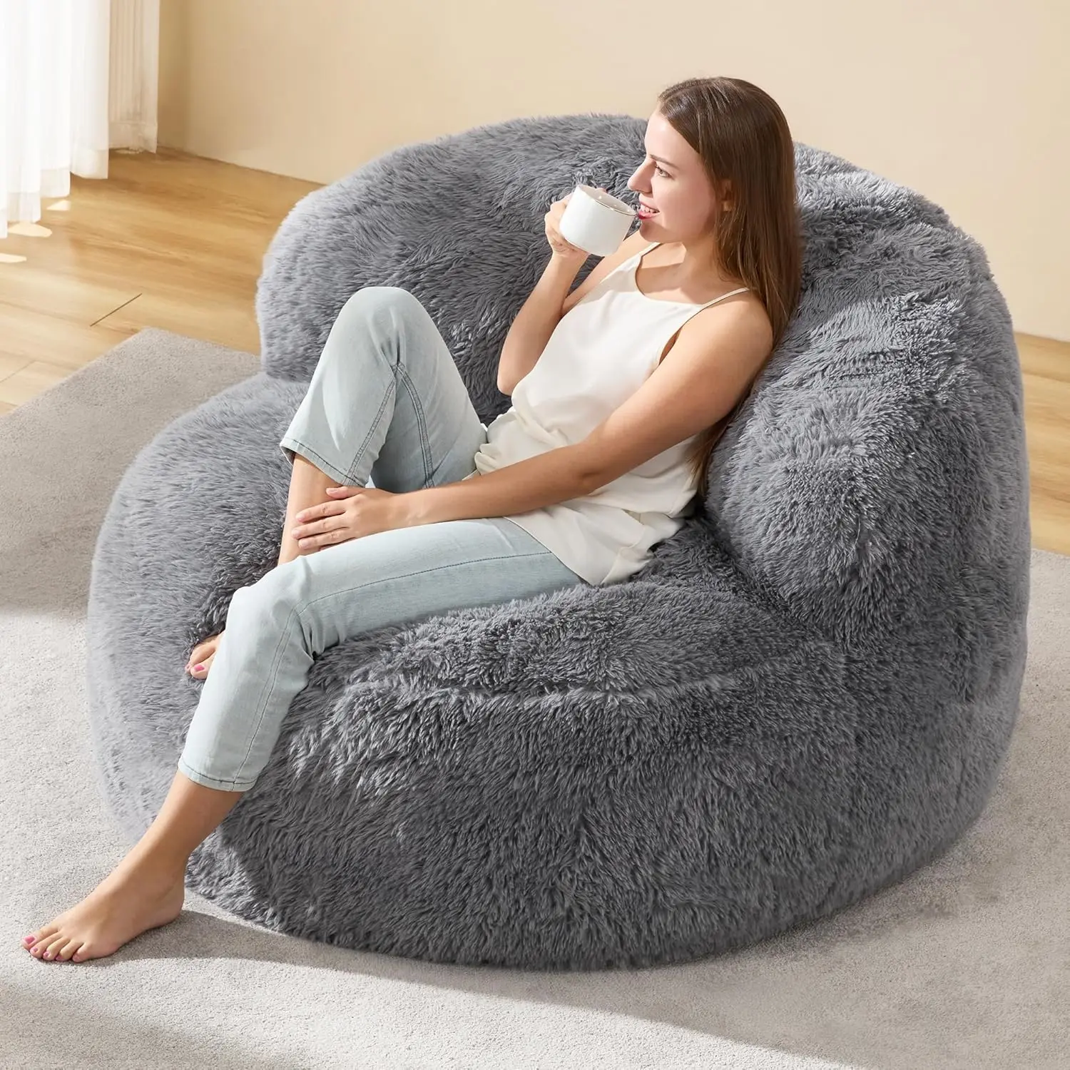 Bag Chair Giant Bean Bag Chairs for Adults Big Adult Bean Bag Chair with Foam Filler Large Beanbags with Stuffed Back Lazy Sofa,