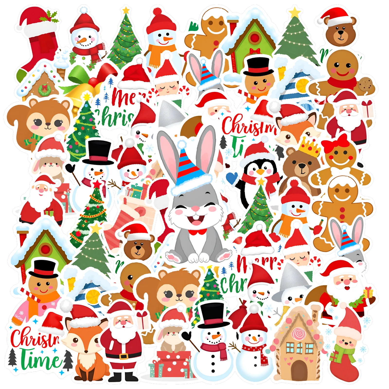 

35 шт.-50 шт., игривые рождественские наклейки, рождественские наклейки с рисунком Санта-Клауса, наклейки для ноутбука, багажа, чашки мобильного телефона