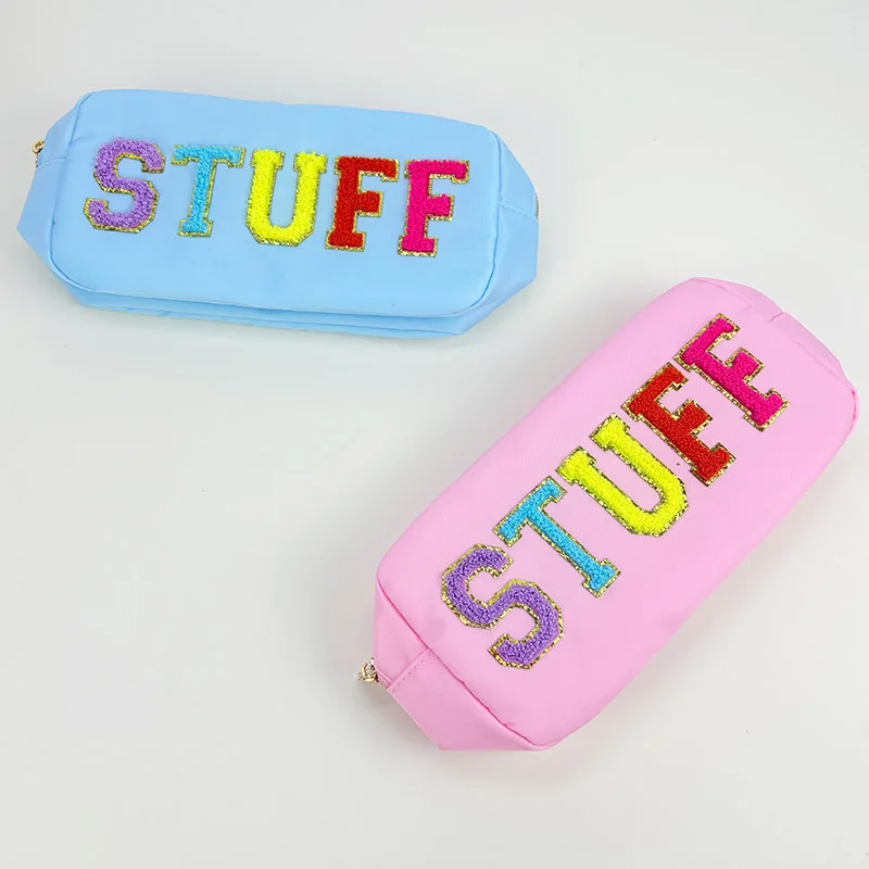 

Travel Stuff Snacks Storage Bag Letter Embroidery Patches Personalize Pouch Waterproof Nylon Travel Skin Makeup Bag Organizer