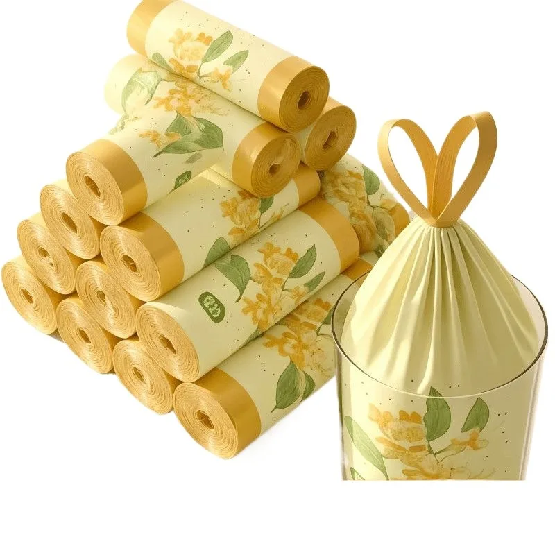 Tear-Free Osmanthus Scented Drawstring Trash Bags Household Disposable Handheld Automatic Closure Cleaning Plastic Bags