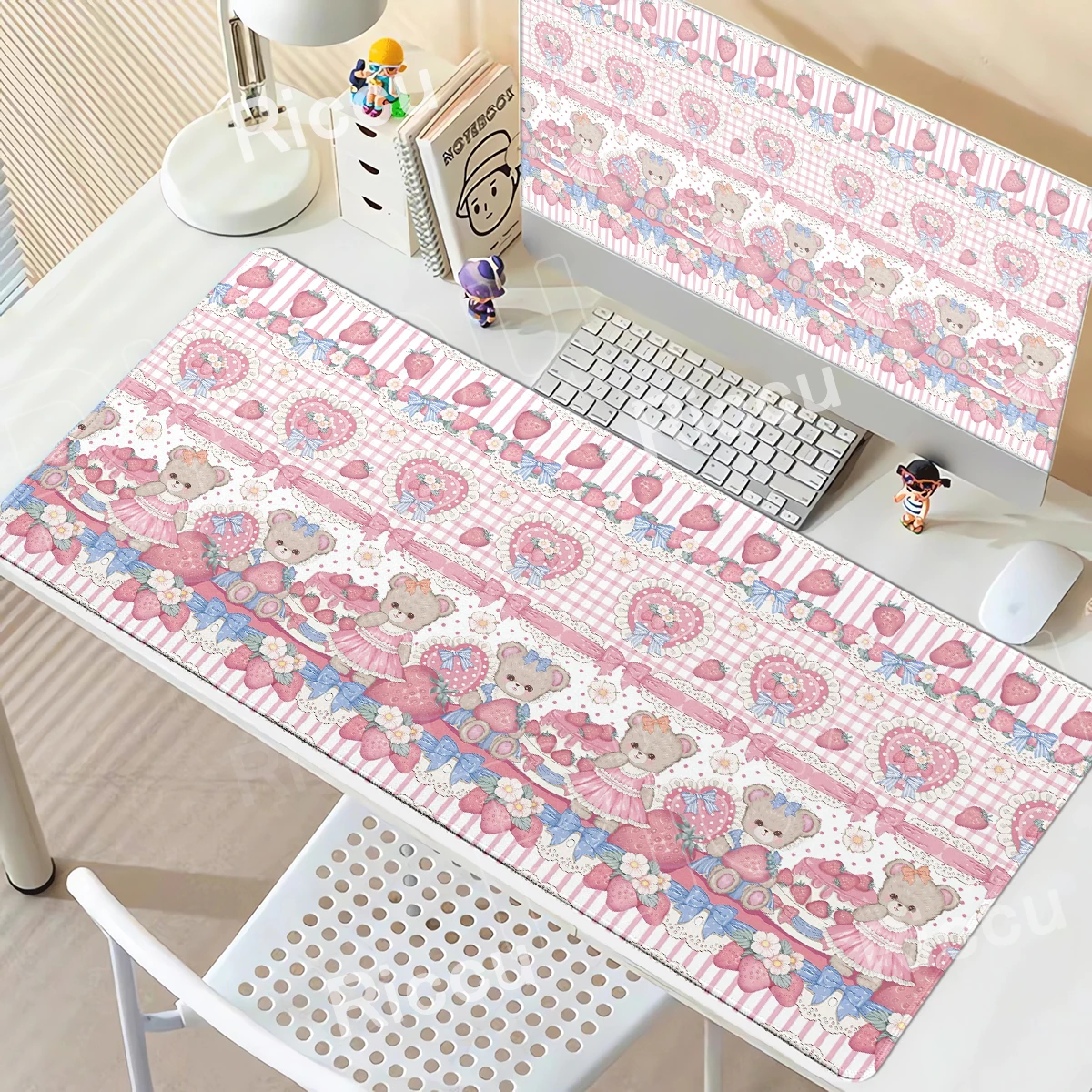

Милый коврик для стола с медведем, розовый, с клубникой, для офиса, для девочек, в стиле Лолита, большой, нескользящий, резиновый, XXL, аксессуары для ПК, подкладки для стола