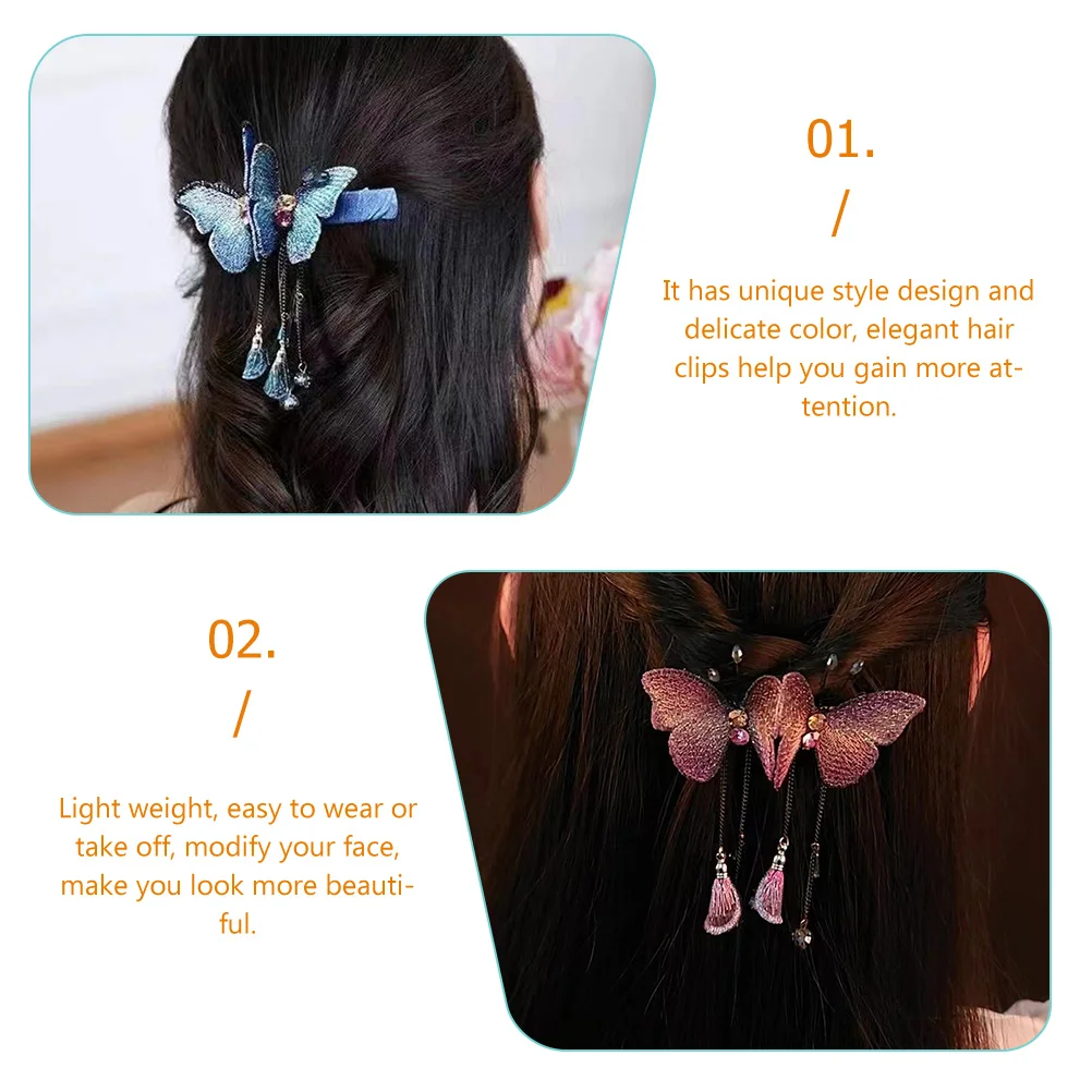 

2pcs Tassel Spring Clip Hair Accessories Lightweight Fashionable Butterfly Barrettes Elegant Hairpin Decorative Pins for Women