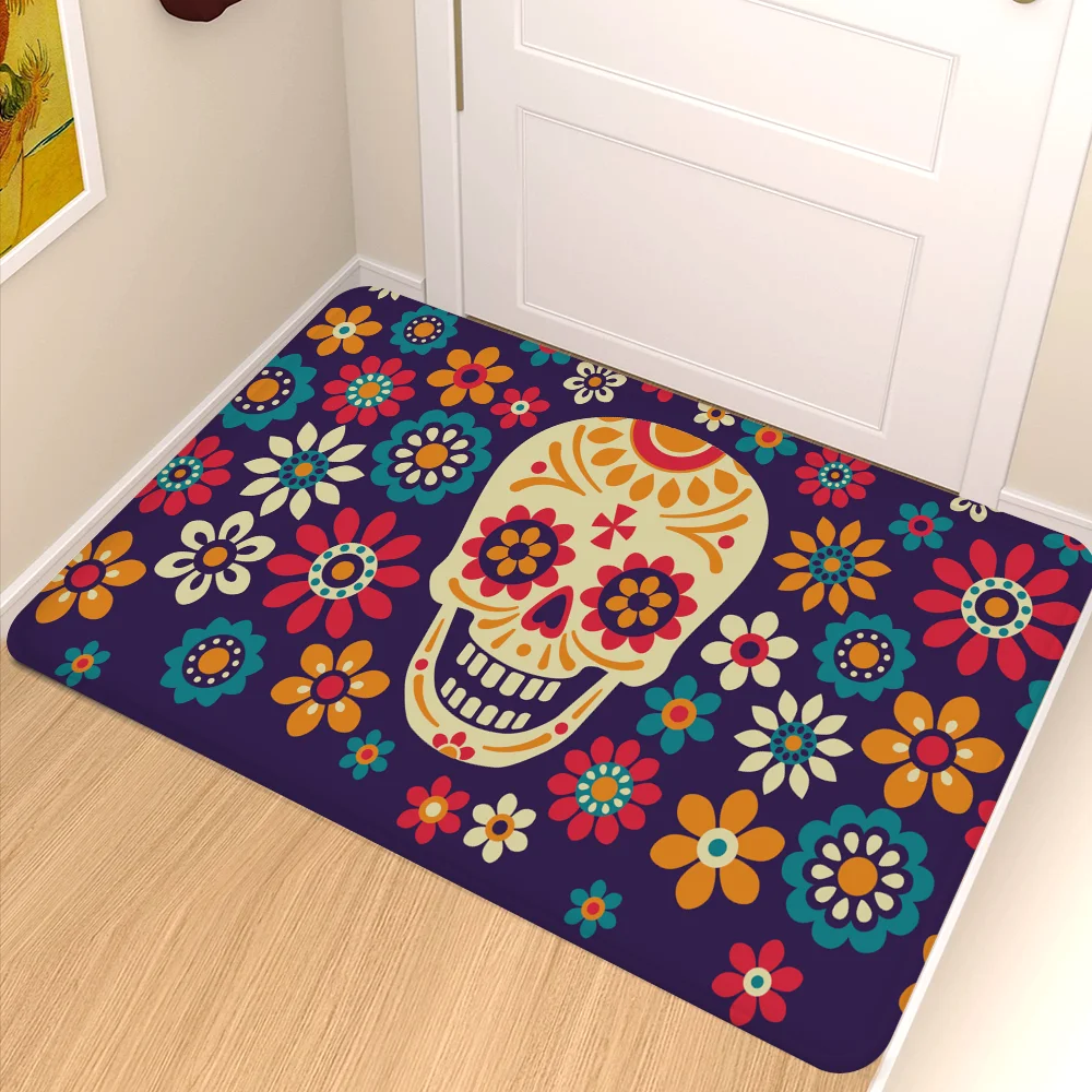 Mexico Day of The Dead Sugar Skulls Kids Room Bedroom Decoration Balcony Anti-Slip Doormat Living Rjavascript:oom Doormat Area