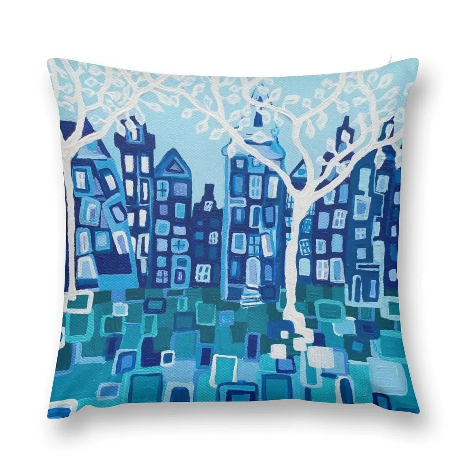 Amsterdam Acrylic Painting: Along the Cobbled Streets Throw Pillow Cushions For Decorative Sofa Cushion Cover pillow