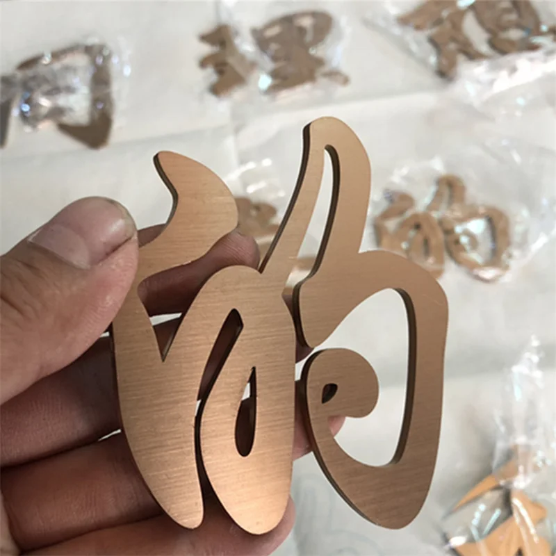 Cut out 2mm thick solid rose gold stainless steel letters sign, customized gold color stainless steel advertising shop sign logo