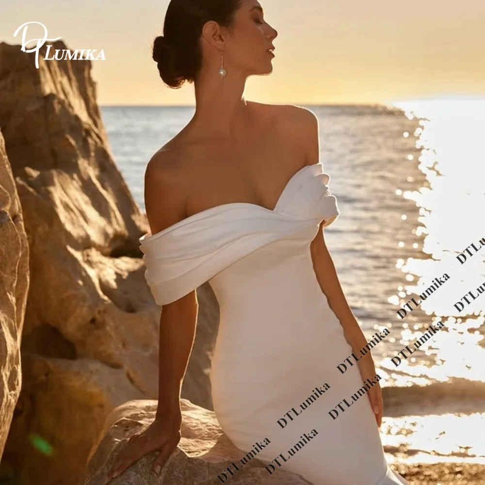 DTLumika Off Shoulder Satin Mermaid Wedding Dress Customized Simple Fitted Bridal Gown With Chapel Train Urban Bride Dresses