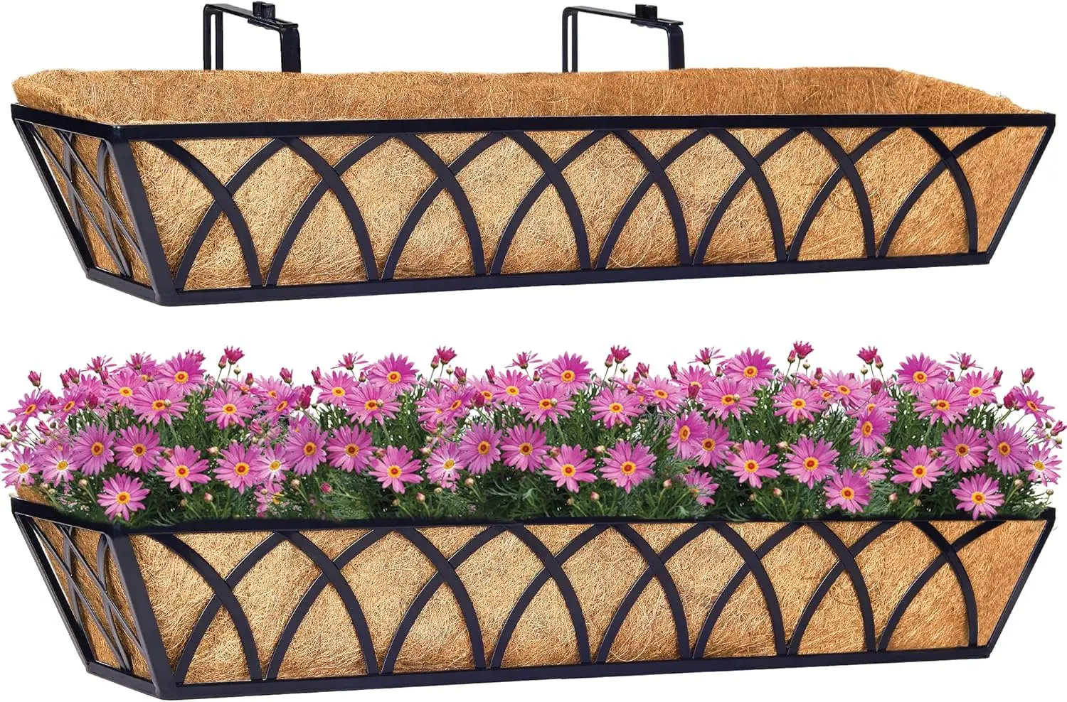 

Набор из 2-х 30-дюймовых оконных кашпо с кокосовым вкладышем, металлические подвесные кашпо для использования на улице и в помещении, для перил террасы