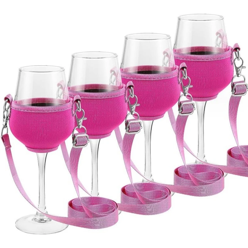 4 stks/set Neopreen Lanyard Goblet Sleeve Champagne Glas Cover Wijn Bekerhouder Beschermende Tas Verstelbare Nekkoord