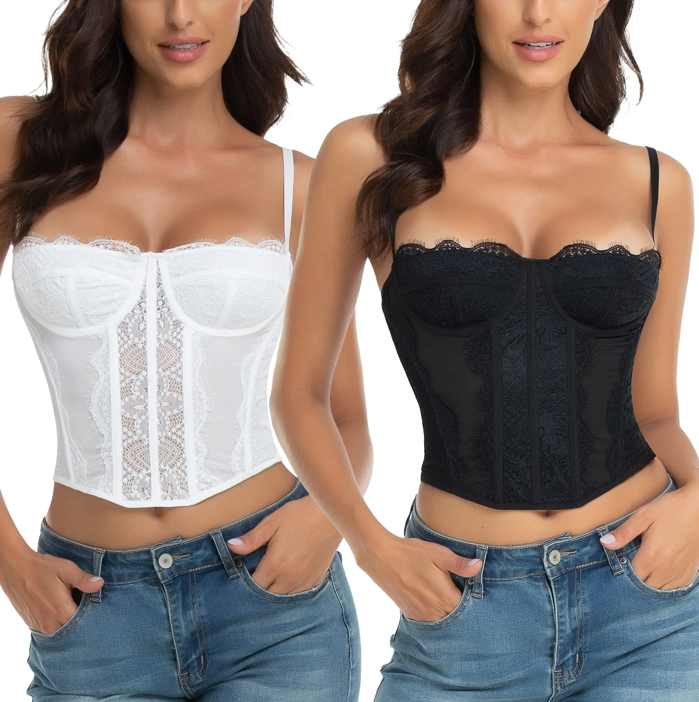 Sexy Going Out Party Club Top with Buckle Lace Bustier Corset Tops for Women