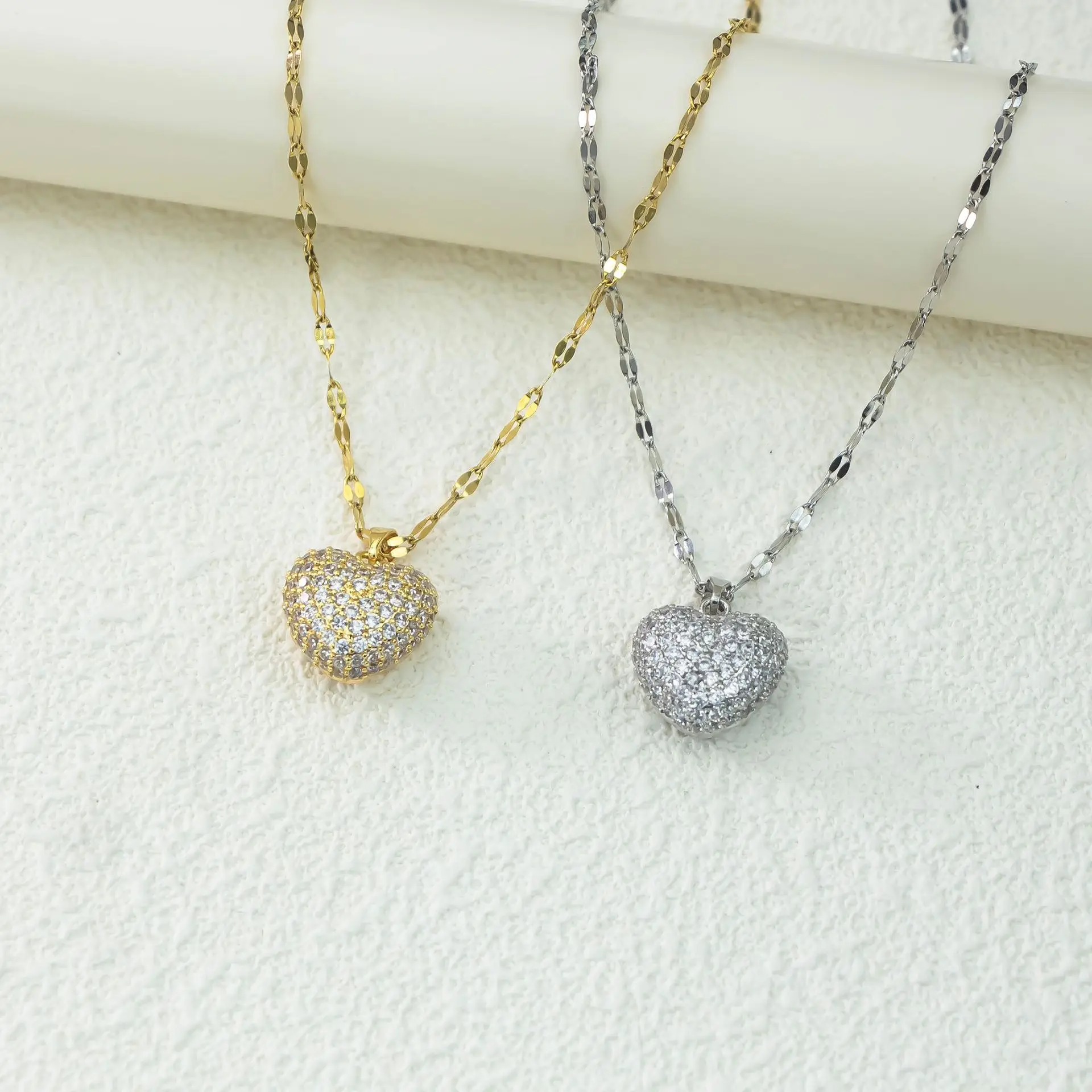 Heart Pendant Necklace Set with Cubic Zirconia for Women Temperament Gold Necklace Wedding Party Jewelry Gifts for Her