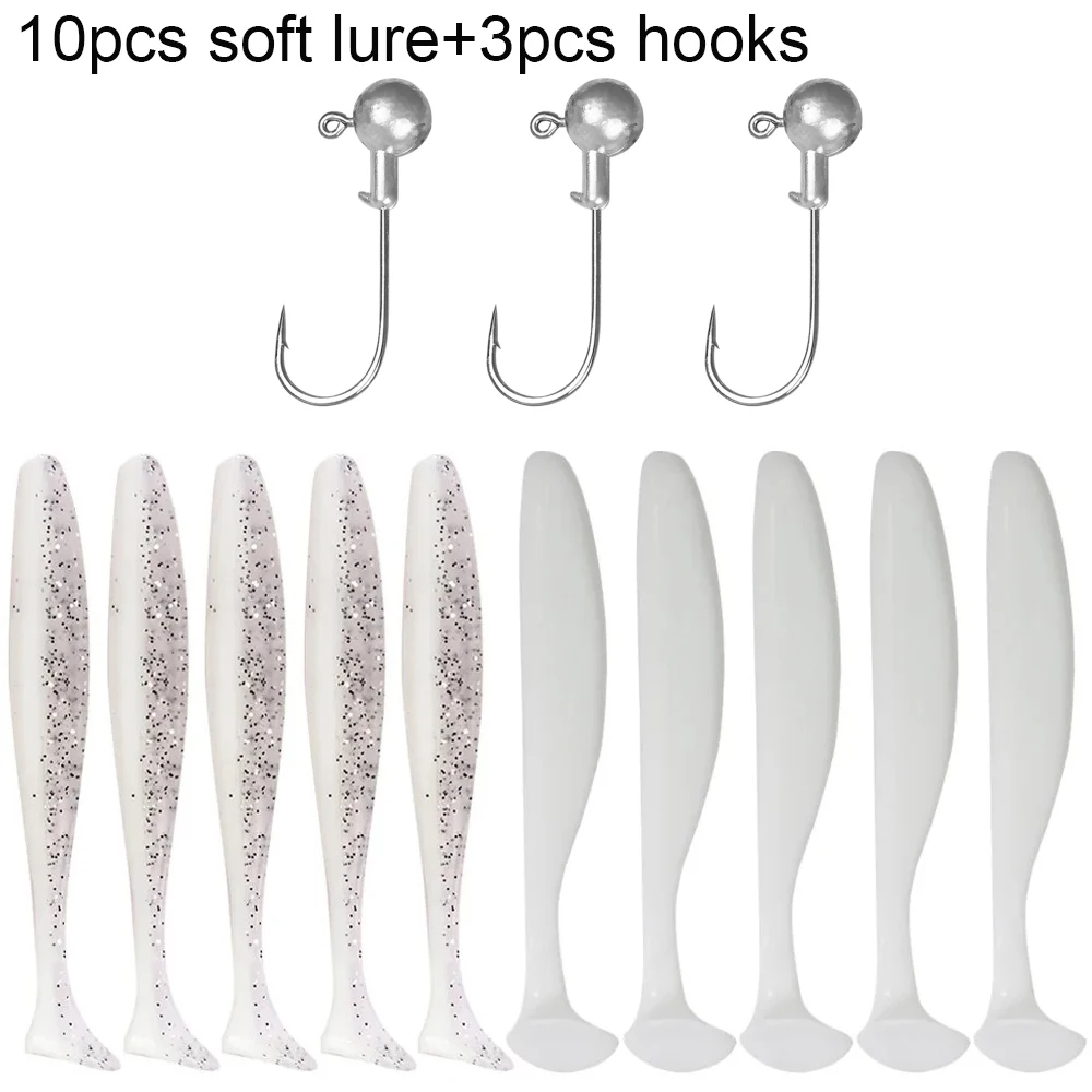 10 STKS Zachte Lokken 5.5 cm 7 cm 10 cm T Staart Worm 3 STKS Jigging Hoofd Haak 3g 5g 10g Metalen Jig Karpervissen Pesca Swimbait Gear Kit Aas