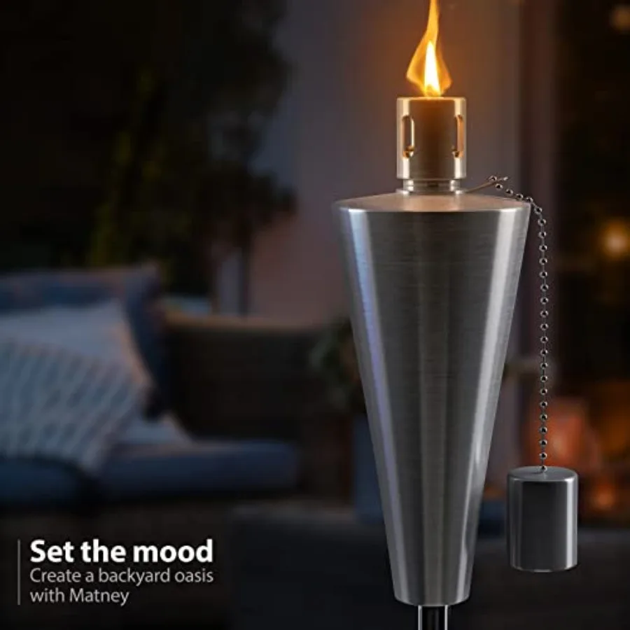 Stainless Steel Torches for Outside - Outdoor Torches - Patio Garden and Yard Lights - 5 Feet Oil Lamp for Citronella - Fibergl