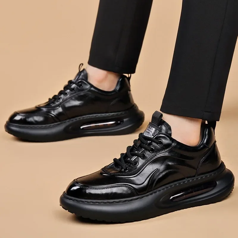 Retro Luxury Genuine Leather Platform Shoes for Men Autumn Soft-soled Men's Casual Sneakers Fashion Sports Sapatos Para Hombre