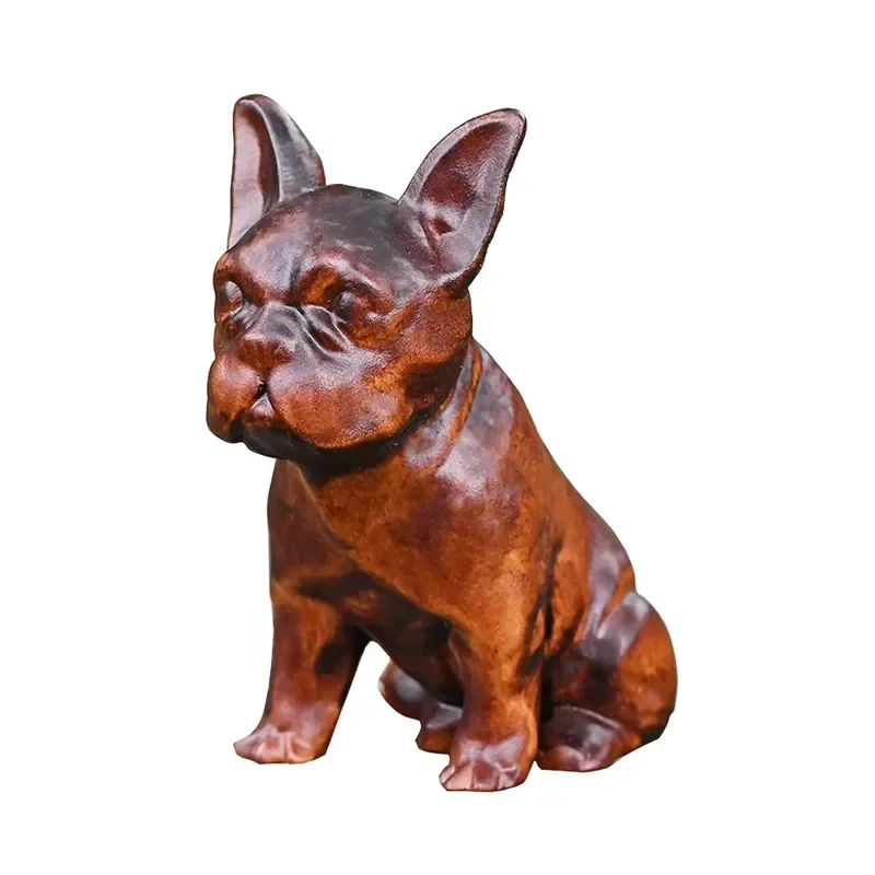 French Bulldog wood carving, modern home hand-carved pet art decoration and collector display