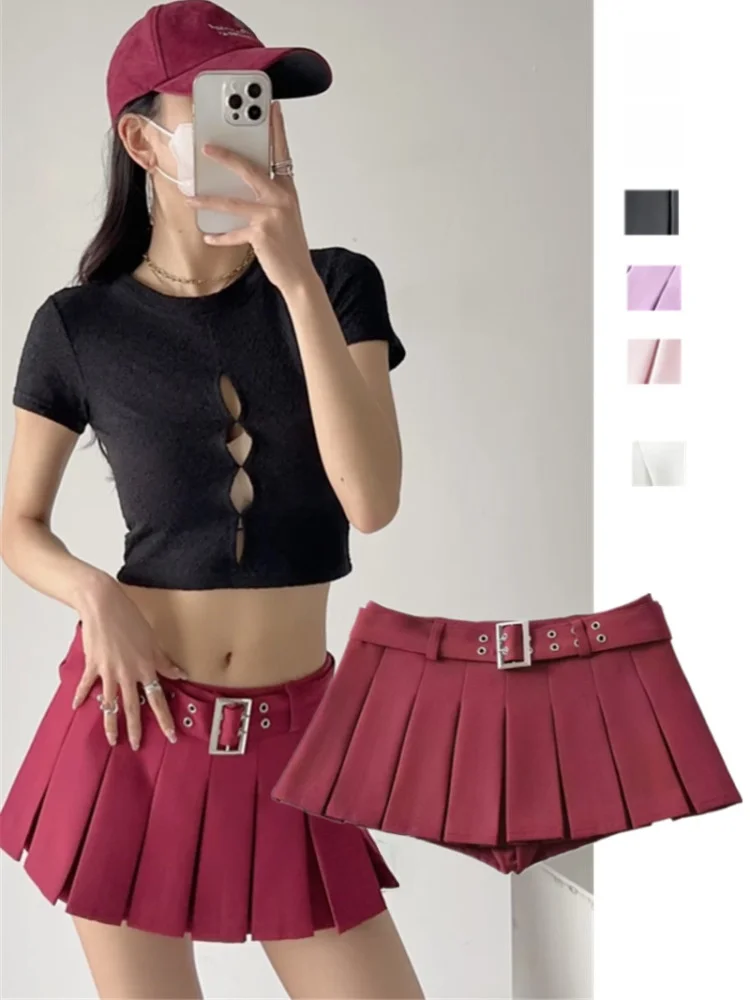 

Sweet And Spicy Sle Low Waist A-Line Skirt with Wide Belt College Sle Slimming Versatile Pleated Skirt Street Faion