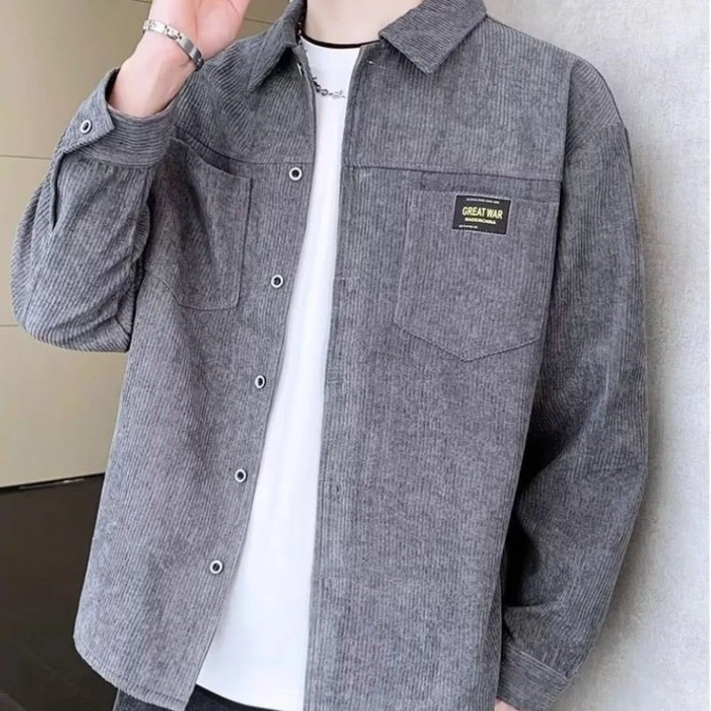 

Мужская вельветовая куртка в корейском стиле, модная рабочая одежда, короткая куртка большого размера с воротником-клапаном на весну и осень