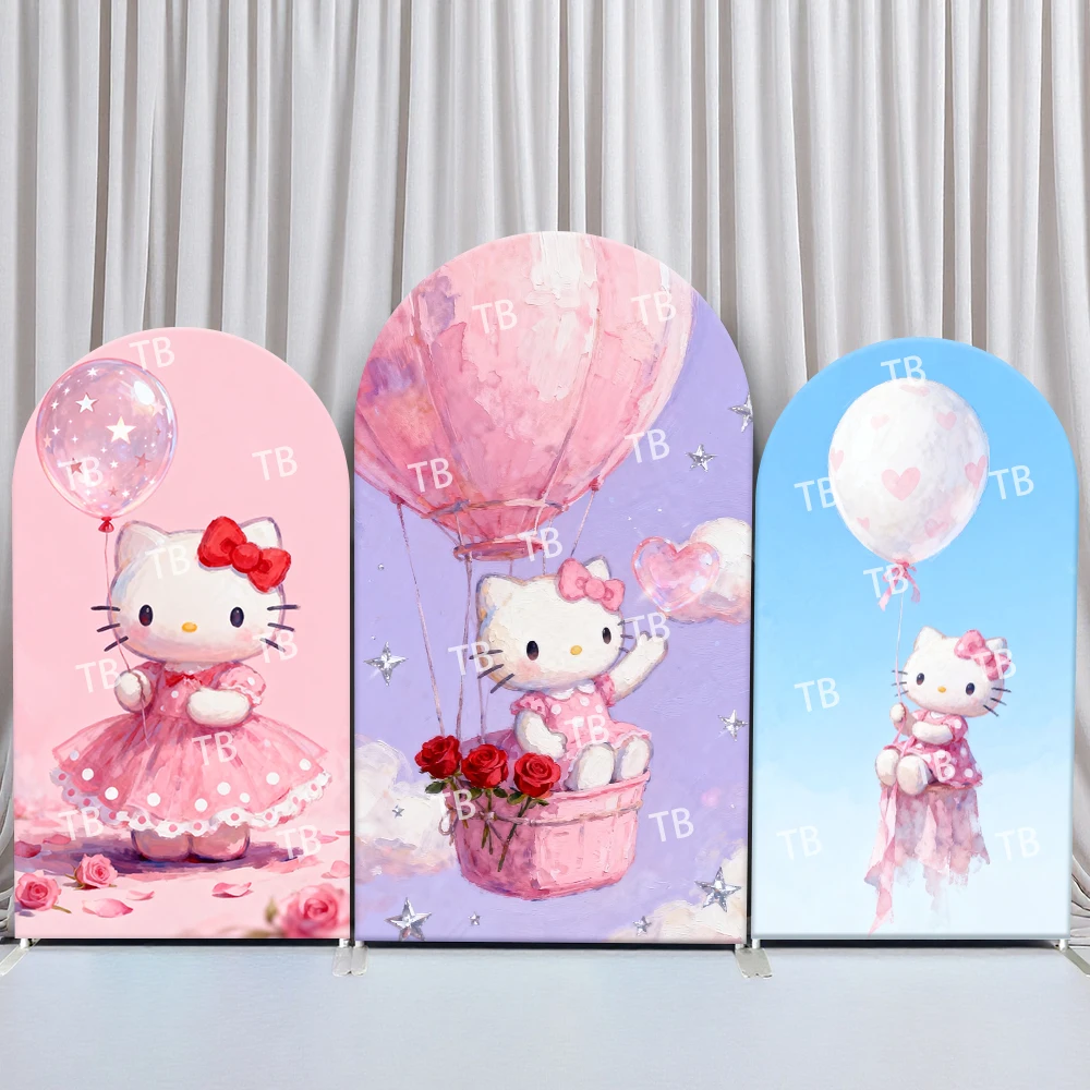 

Sanrio Hello Kitty Balloon Airship Style Arch Backdrop Cover Cheerful Festive Scene For Kids Birthday Baby Shower Photo Booth