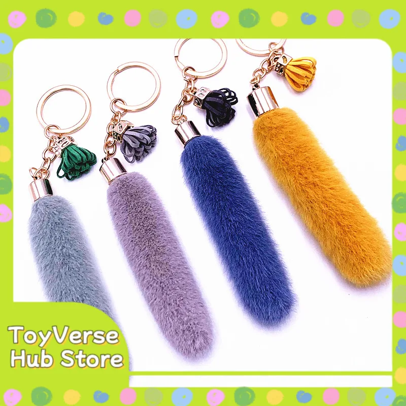 Cute Plush Tassel Keychain For Bags & Car Keys, Cartoon Animal Charm Keyring Decor Accessories Gift