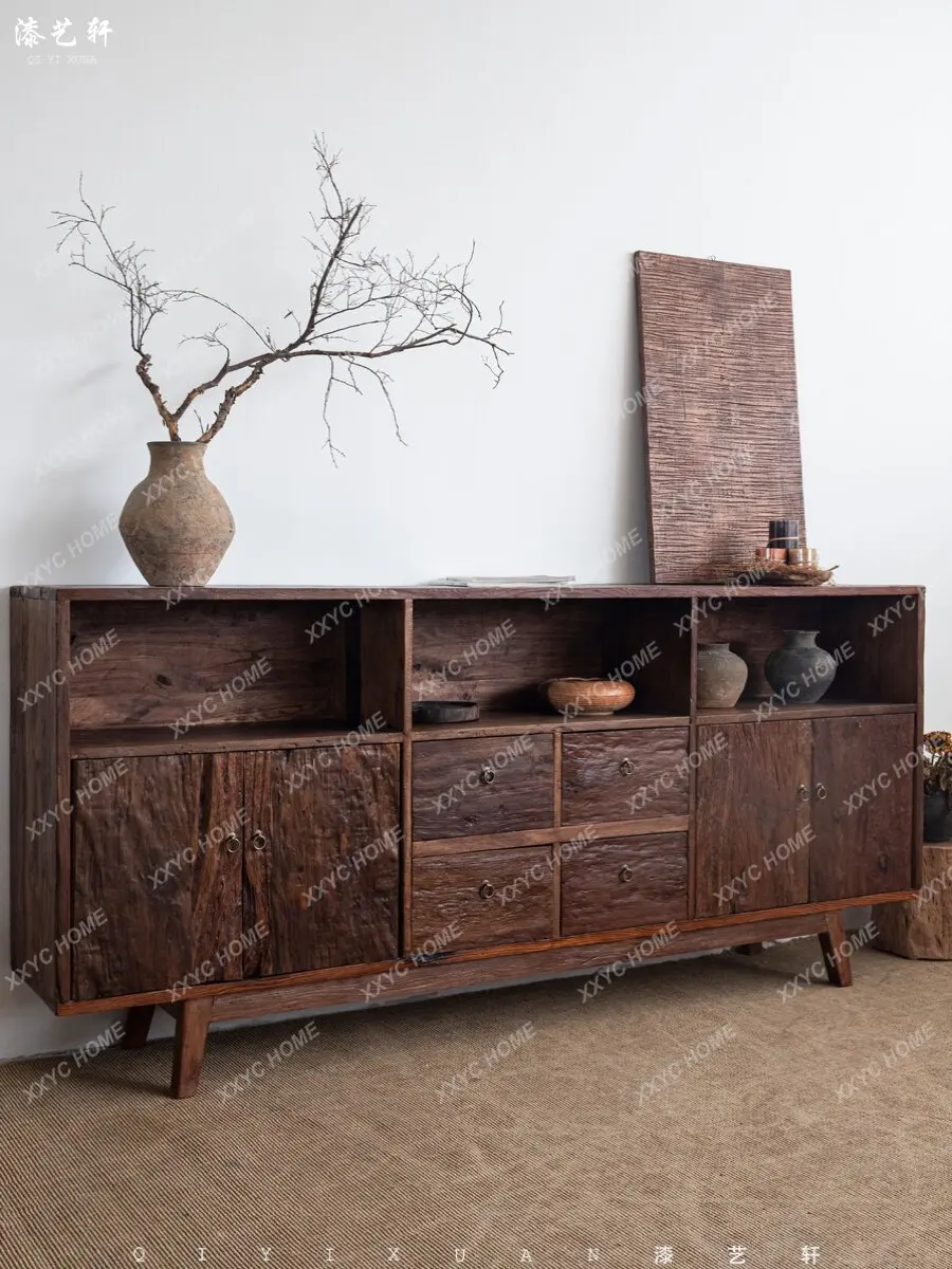 Solid wood display cabinet, homestay retro dining side cabinet, storage partition cabinet