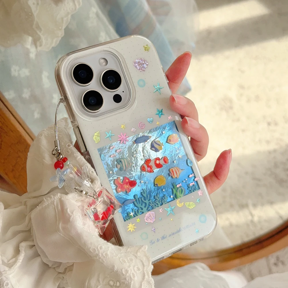 Niedliche koreanische blaue Ozean-rote Karpfenfisch-Handyhülle für iPhone 14 15 16 17 Pro Max 13 15pro, weiche, stoßfeste Abdeckung für iPhone 16 Hülle – Detail 12