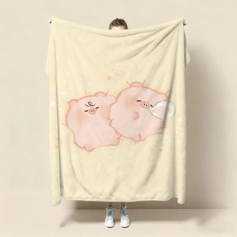 VIKAMA Cute Selfie Pig Flannel Air Conditioner Throw Blanket Cartoon Pig Phone Print Soft Warm Sofa Bedroom Kids Room Decor