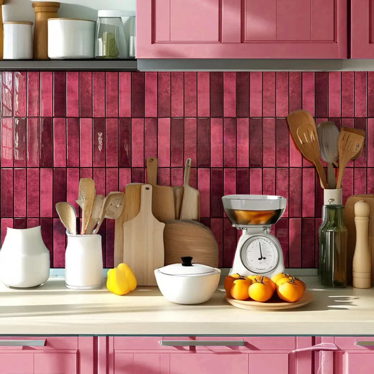 1/5/10/30 PC Burgundy 3D Peel and Stick Backsplash 11.4\