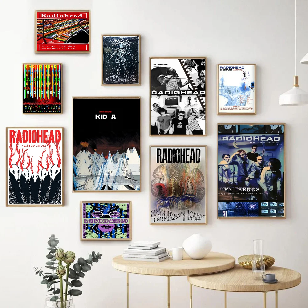 Rock Band Radiohead Vintage Posters Sticky Retro Kraft Paper Sticker DIY Room Bar Cafe Kawaii Room Decor